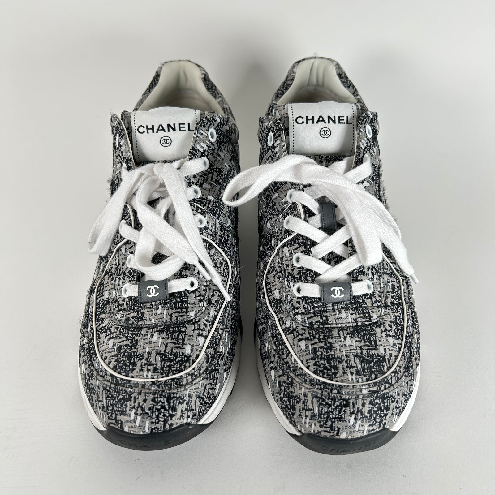 Chanel Tweed Technical Knit Interlocking CC Trainer Size 45