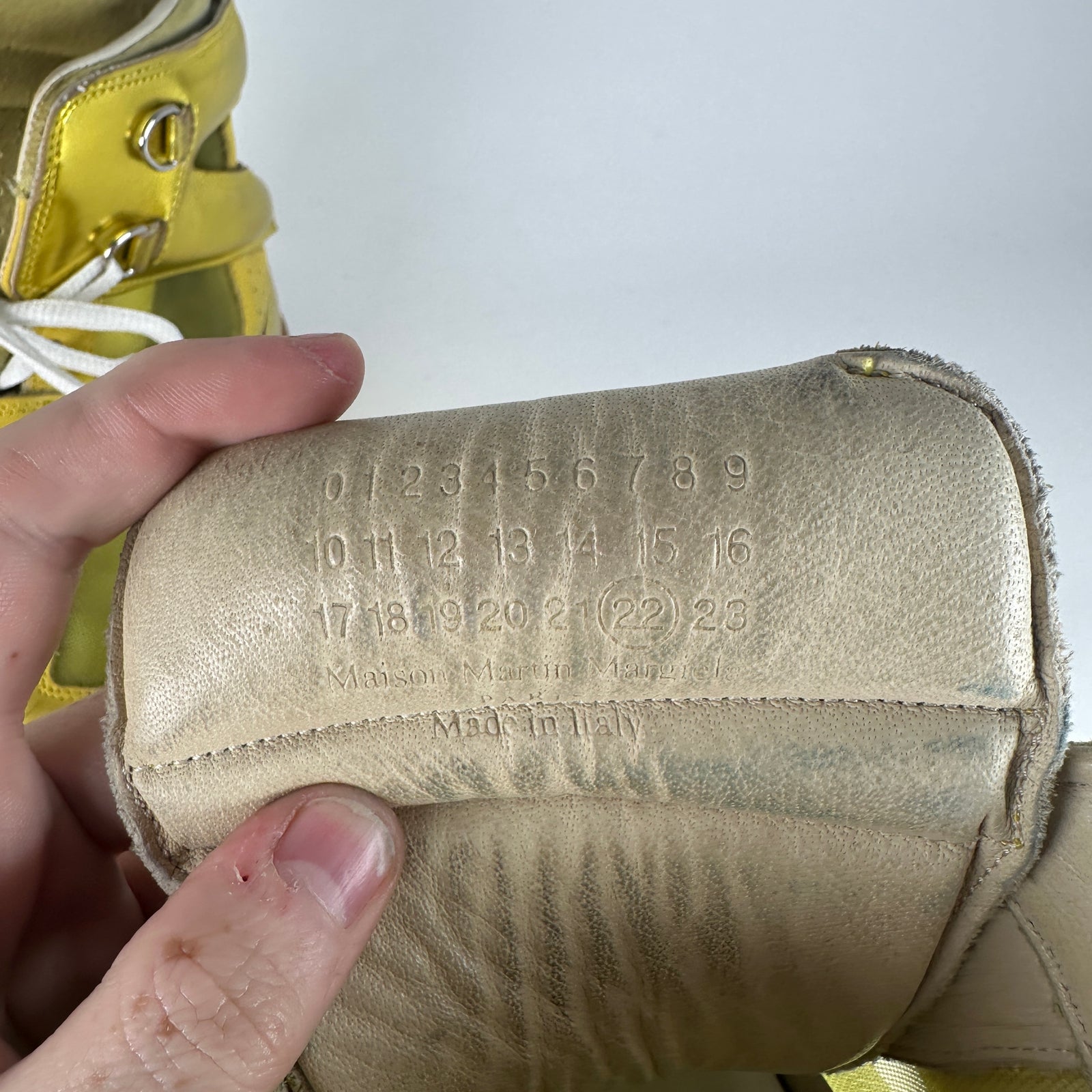 Maison Margiela Yellow Metallic Future High-Top Sneakers Size 10