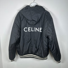 Celine Black Nylon Varsity Hooded Jacket Size L