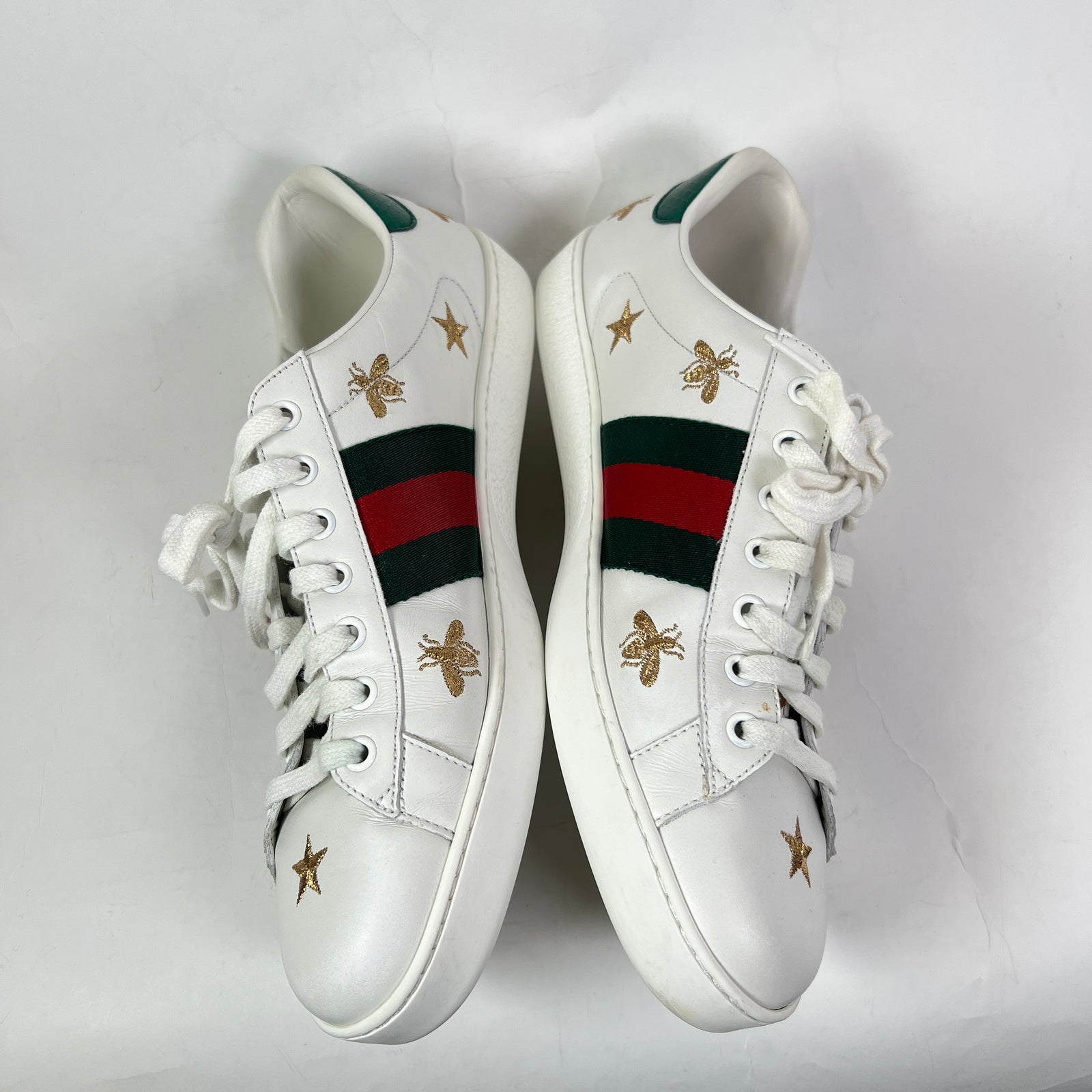 Gucci White Bees & Stars Embroidered Ace Sneaker Size GG 9.5