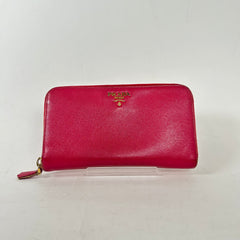 Prada Pink Saffiano Zip Around Wallet