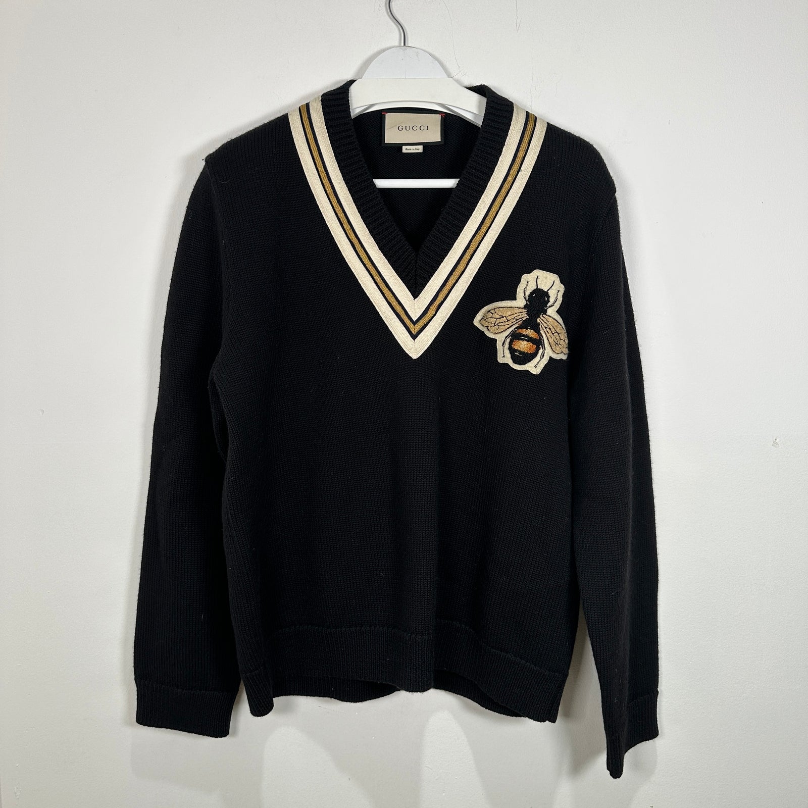 Gucci Knit Bee Embellishment V-Neck Knit Sweater Size XL