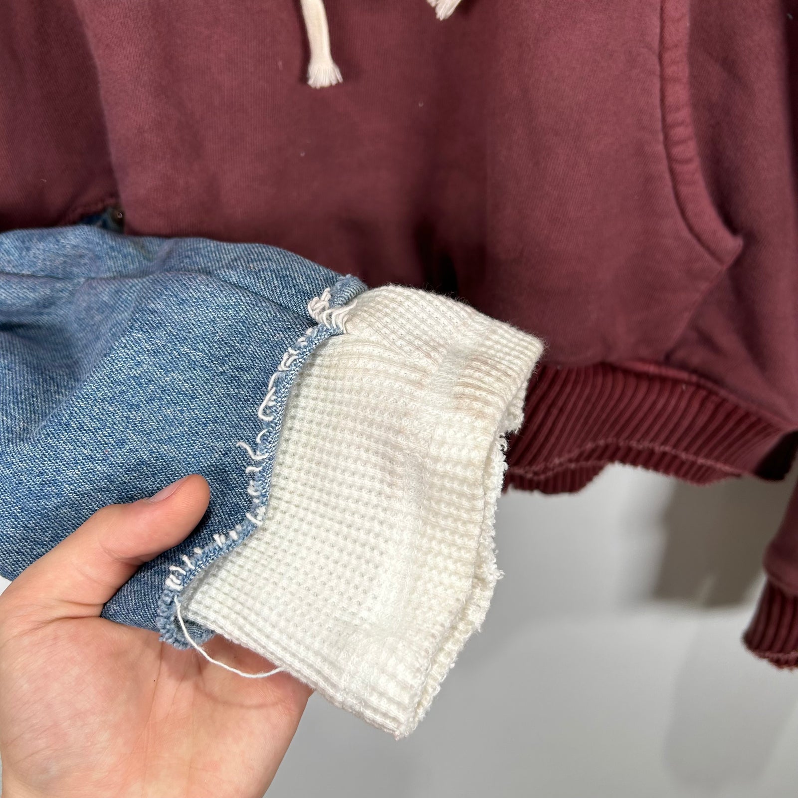 Greg Lauren Maroon Patchwork Fragment Hoodie Size 4