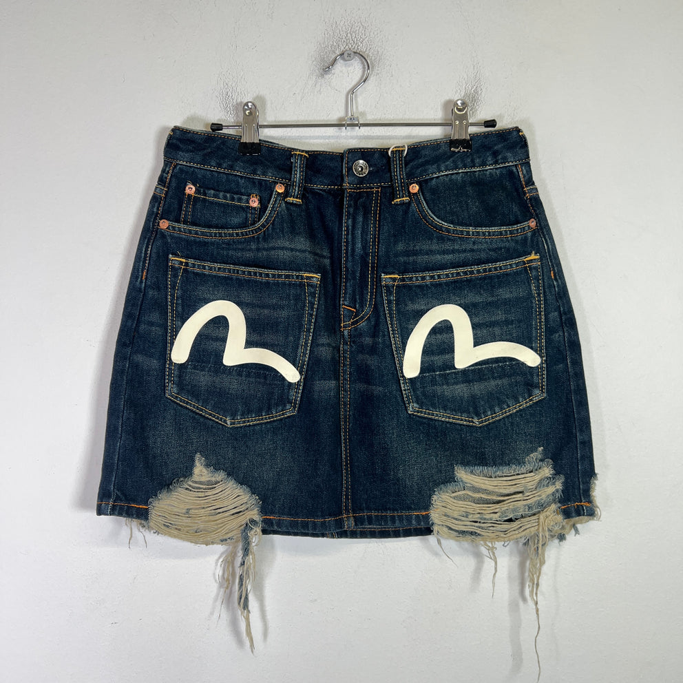 Evisu Seagull-Print Multi Pocket Denim Skirt