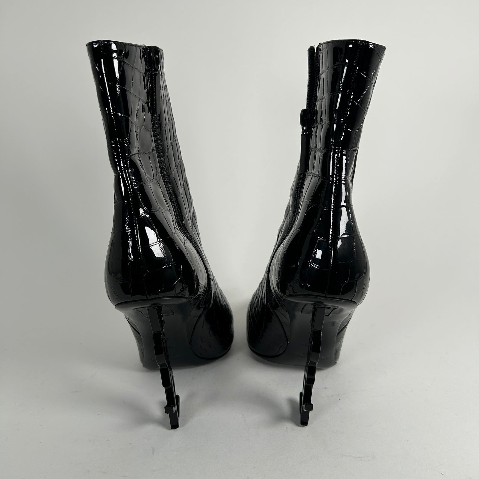 Saint Laurent Black Croc Embossed 'Opyum'  Ankle Boot Size 40