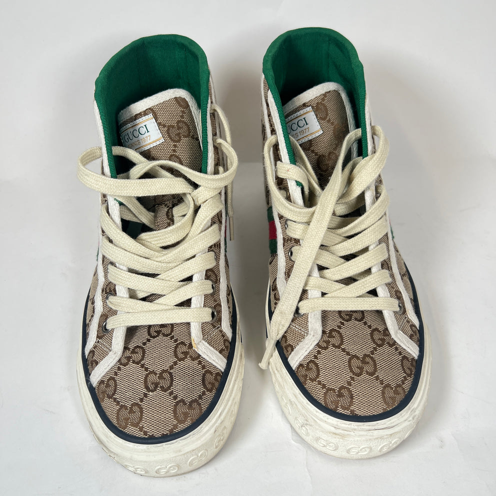 Gucci Beige Tennis 1977 Canvas High-Top Sneaker Size GG 38.5