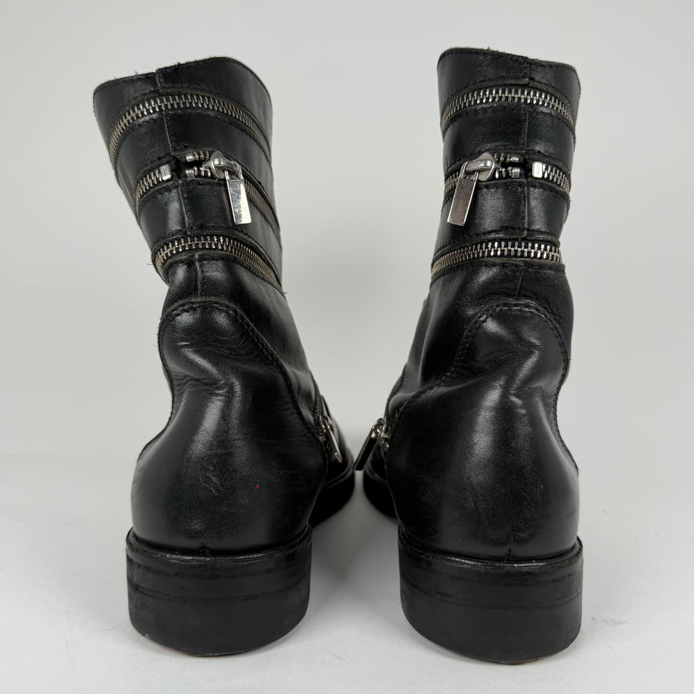 Raf Simons AW06 Black 'Accordion' Zipper Boots Size 8