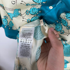 Gucci Teal Freya Hartas Silk Dress Shirt Size XXL