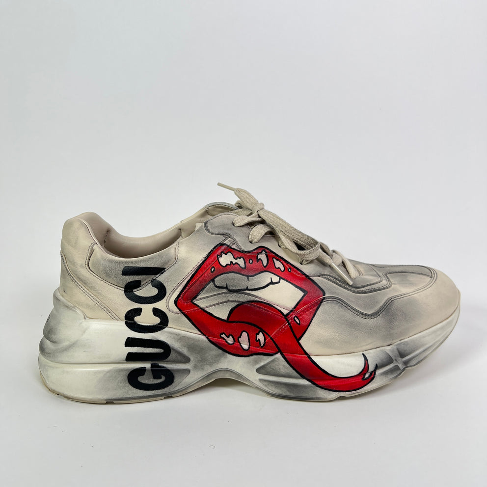 Gucci Mouth Print Distressed Calfskin Rhyton Sneaker