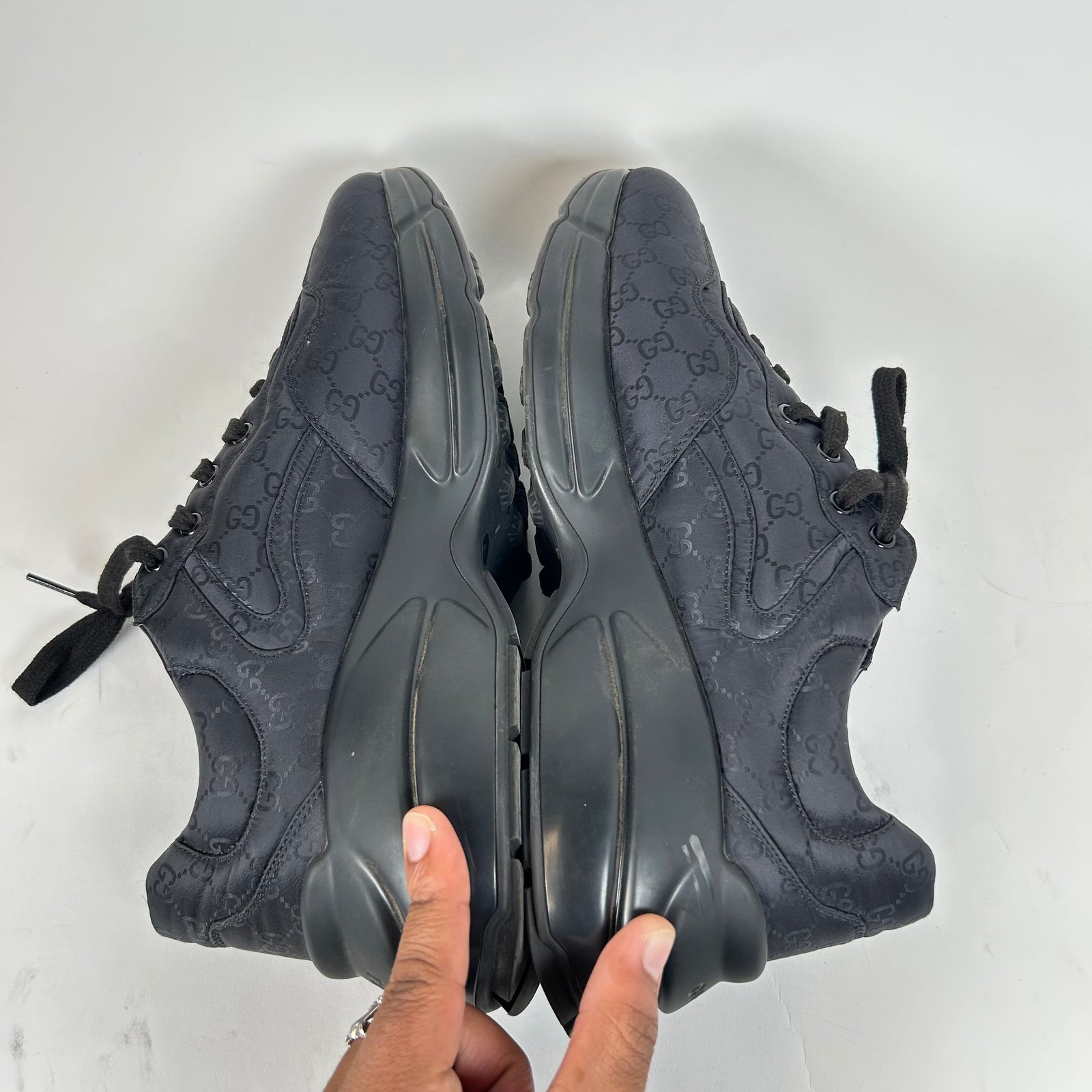 Gucci Triple Black Nylon GG Rhyton Sneaker Size GG 10.5
