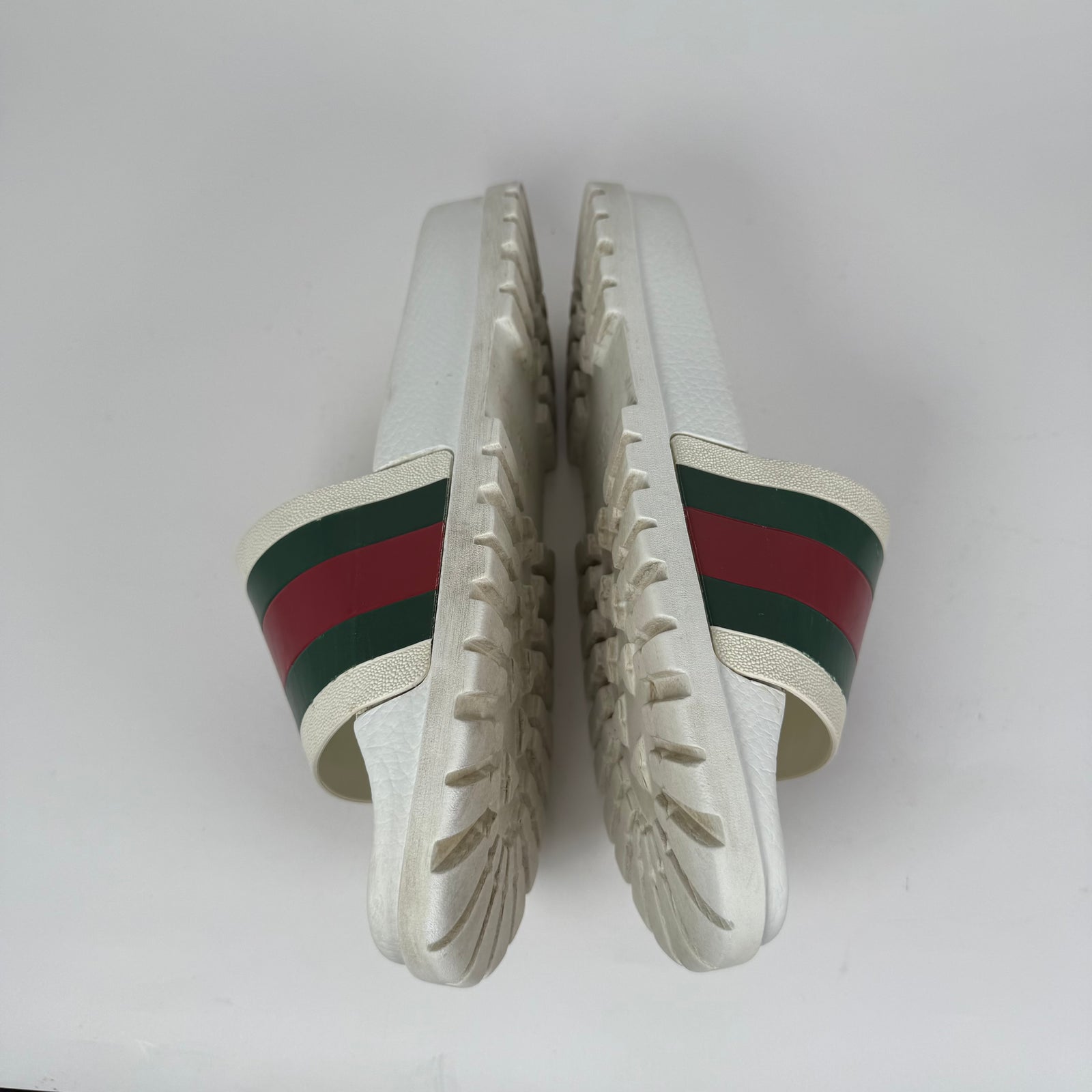 Gucci White Striped Slides Size 10