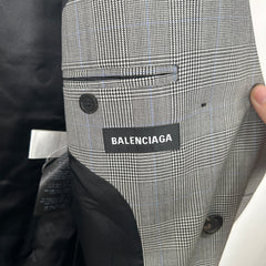 Balenciaga FW21 Grey Checkered Wool Oversized Blazer Size 42