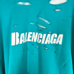 Balenciaga Lake Blue Destroyed Hoodie Size M