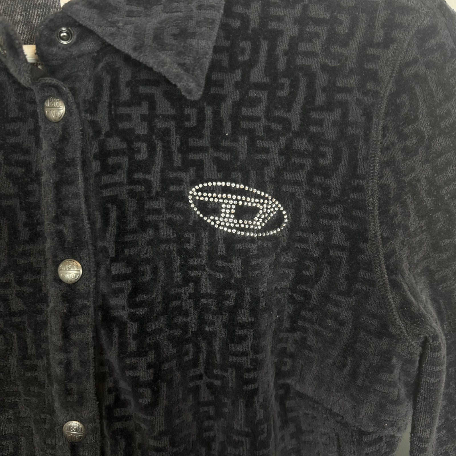 Diesel Black Monogram Pattern Chenille Shirt Size M