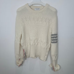 Thom Browne Cream 4 Bar Cable Knit Sweater Size 3