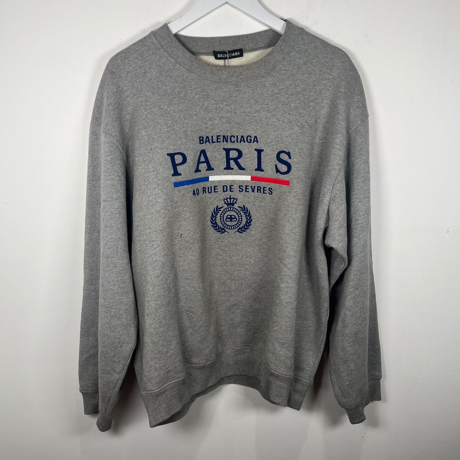 Balenciaga Paris Embroidered Grey Crewneck Size L