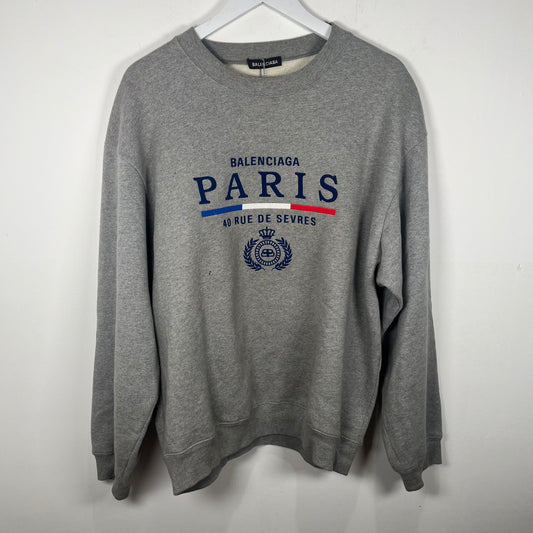 Balenciaga Paris Embroidered Grey Crewneck Size L