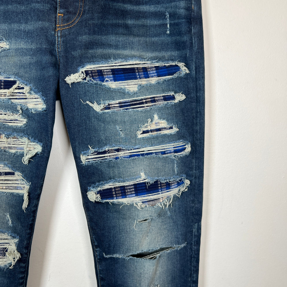 Amiri Blue Plaid Thrasher Jeans Size 38