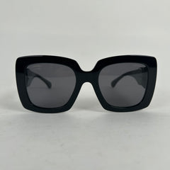 Chanel Black Acetate Calfskin Polarized Square Sunglasses