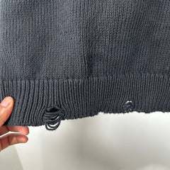Saint Laurent Black Distressed Knit Hoodie Size L