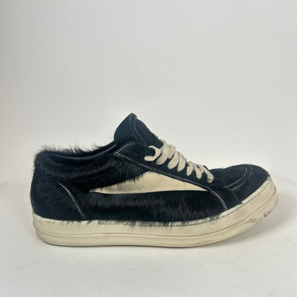 Rick Owens Black/Milk Pony Hair Vintage Sneaker Size 45