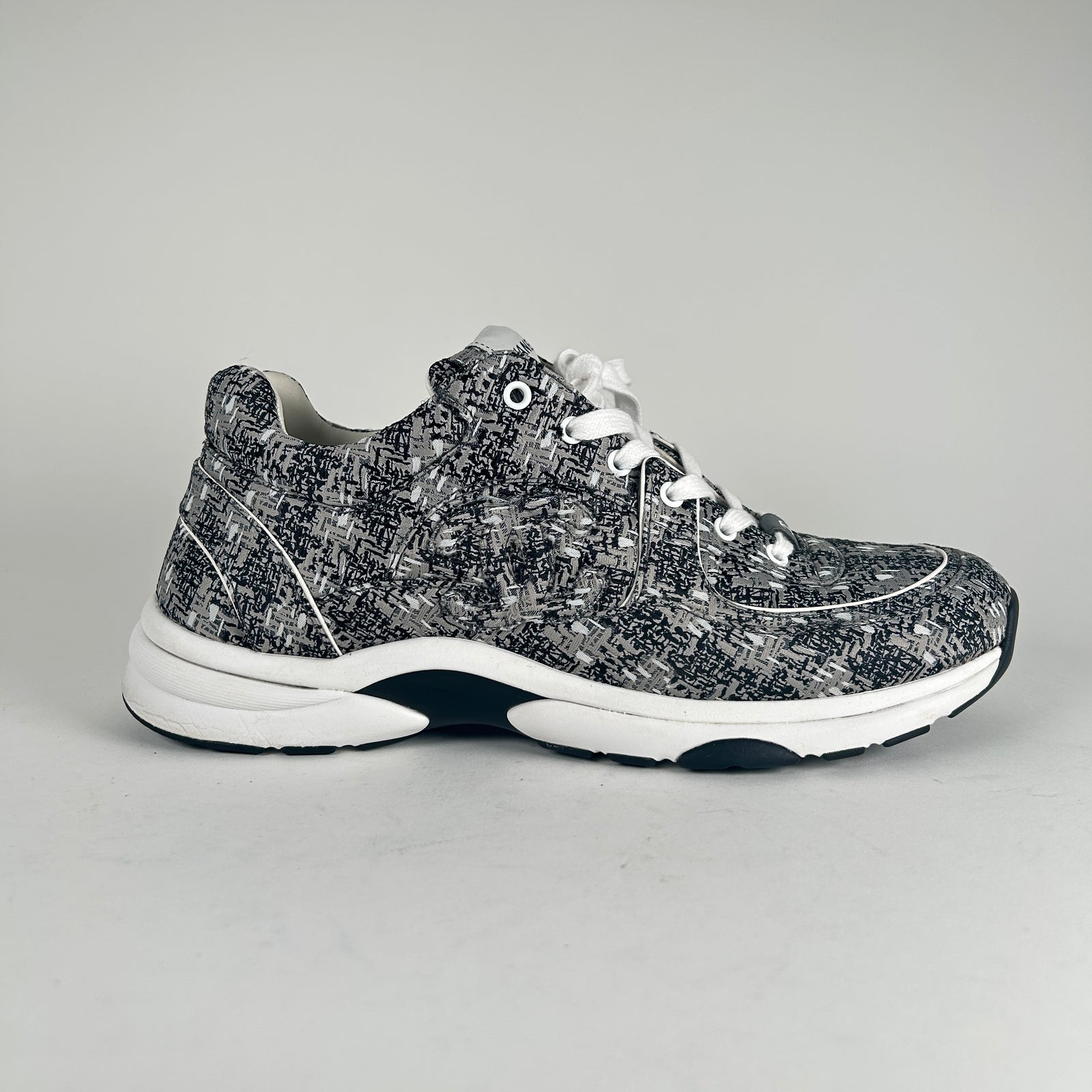 Chanel Tweed Technical Knit Interlocking CC Trainer Size 45