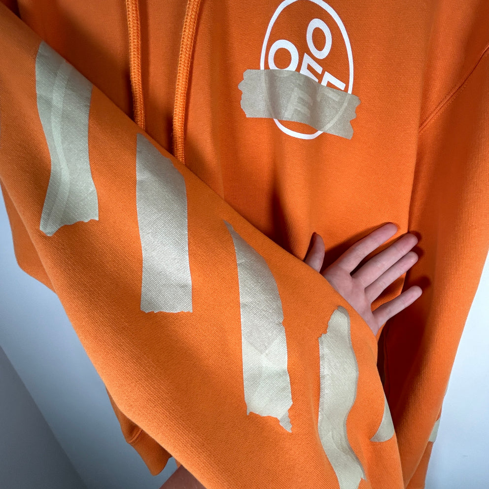 Off-White Orange 'Tape' Logo Hoodie Size XXL