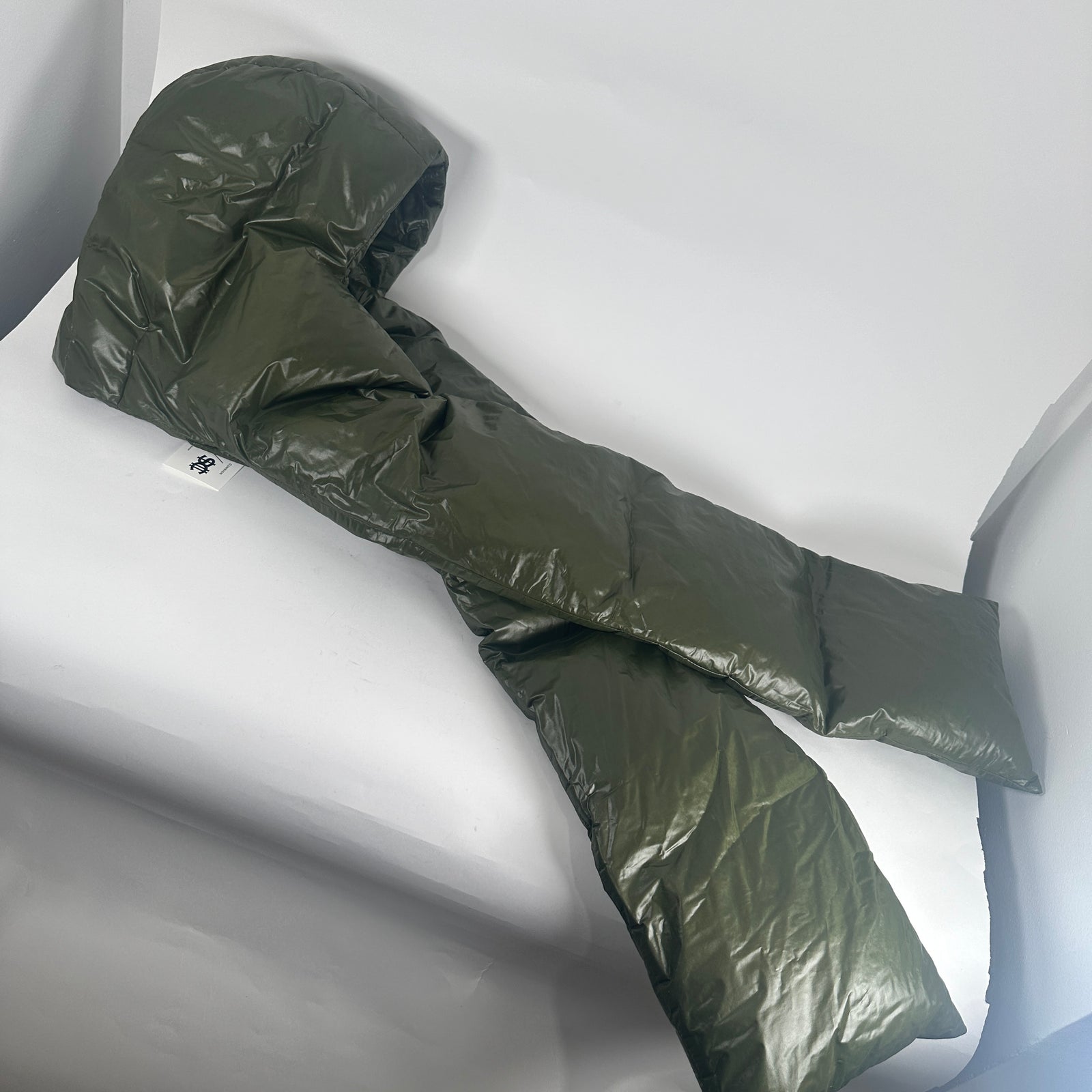 Jil Sander Green Puffer Hooded Scarf