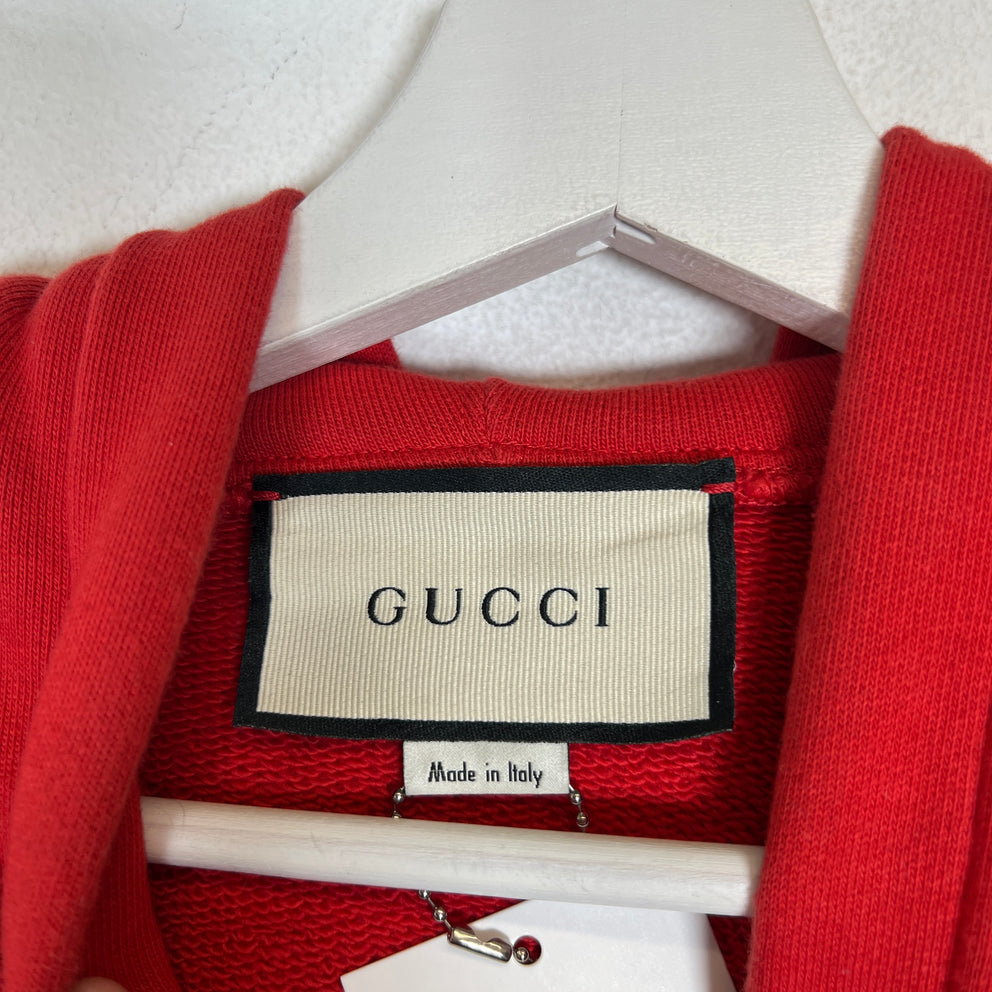 Gucci Red Vertical Logo Hoodie Size S