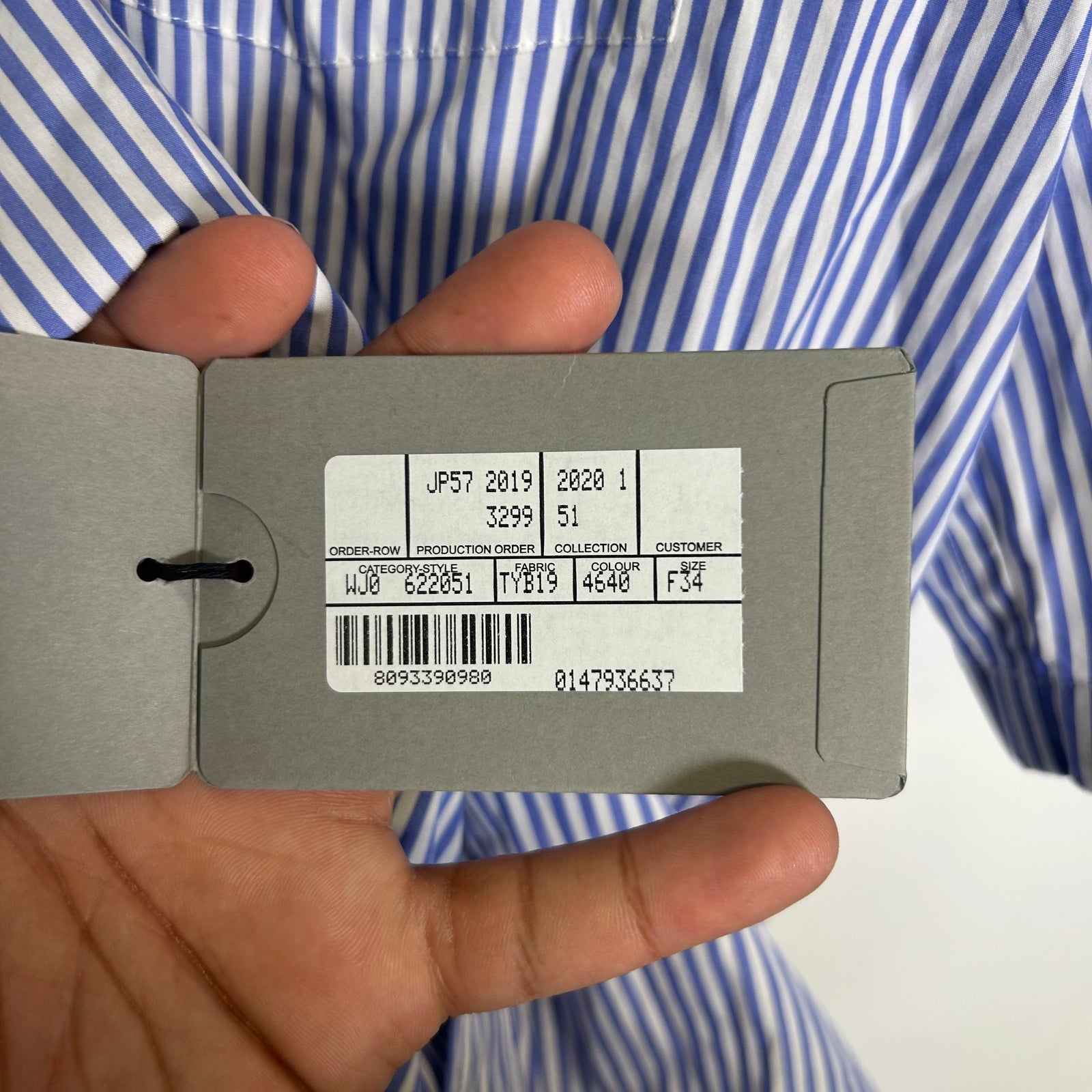 Balenciaga Blue Striped Back Logo Button-Up Shirt Size XL