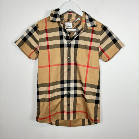 Burberry Tan Plaid Short Sleeve Button Up Size 12Y