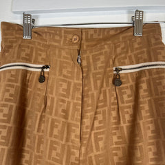Fendi FF Monogram Tan Velour Pants Size 26