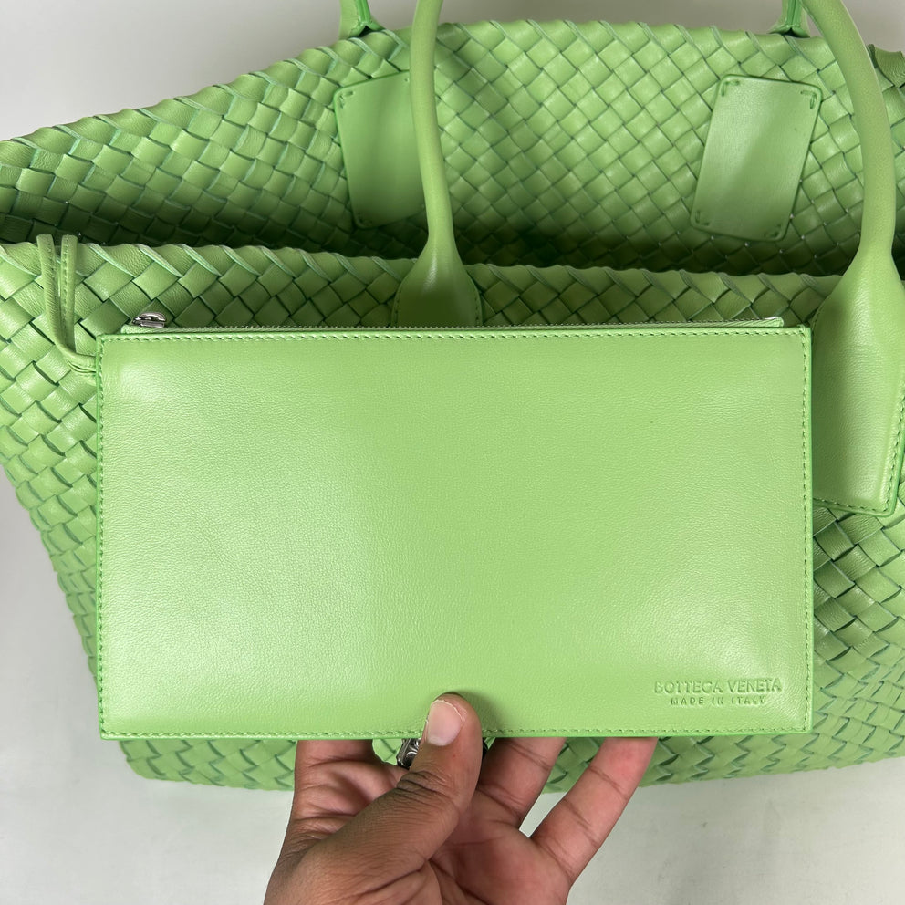 Bottega Veneta Lime Green Nappa Intrecciato Medium Cabat Tote Bag