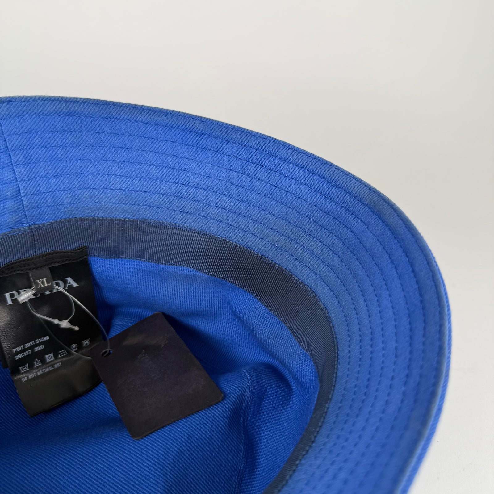 Prada Blue Canvas Plaque Bucket Hat Size XL