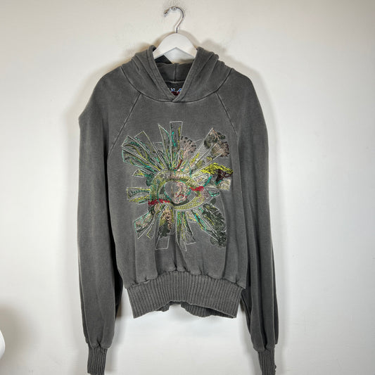 House Of Errors Washed Grey Embroidered Hoodie Size L