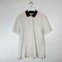 Gucci White Web Collar Polo Shirt Size L