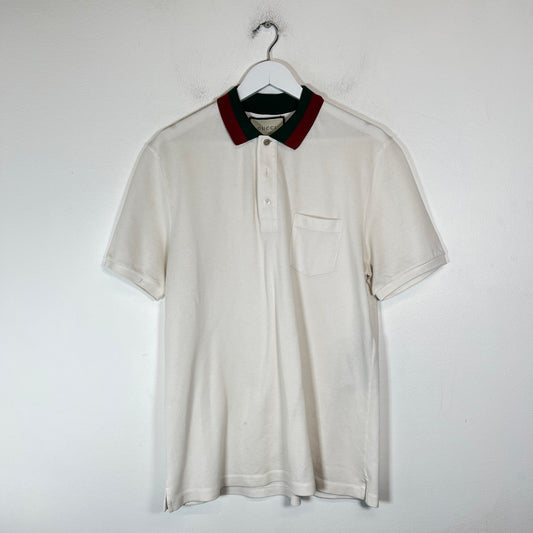 Gucci White Web Collar Polo Shirt Size L