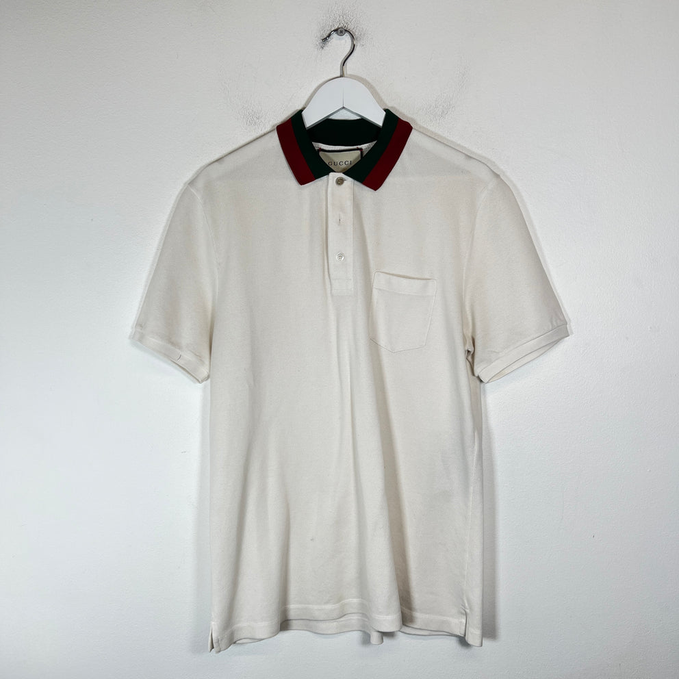 Gucci White Web Collar Polo Shirt Size L