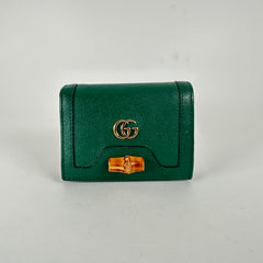 Gucci Diana Bamboo Bi-Fold Green Leather Wallet