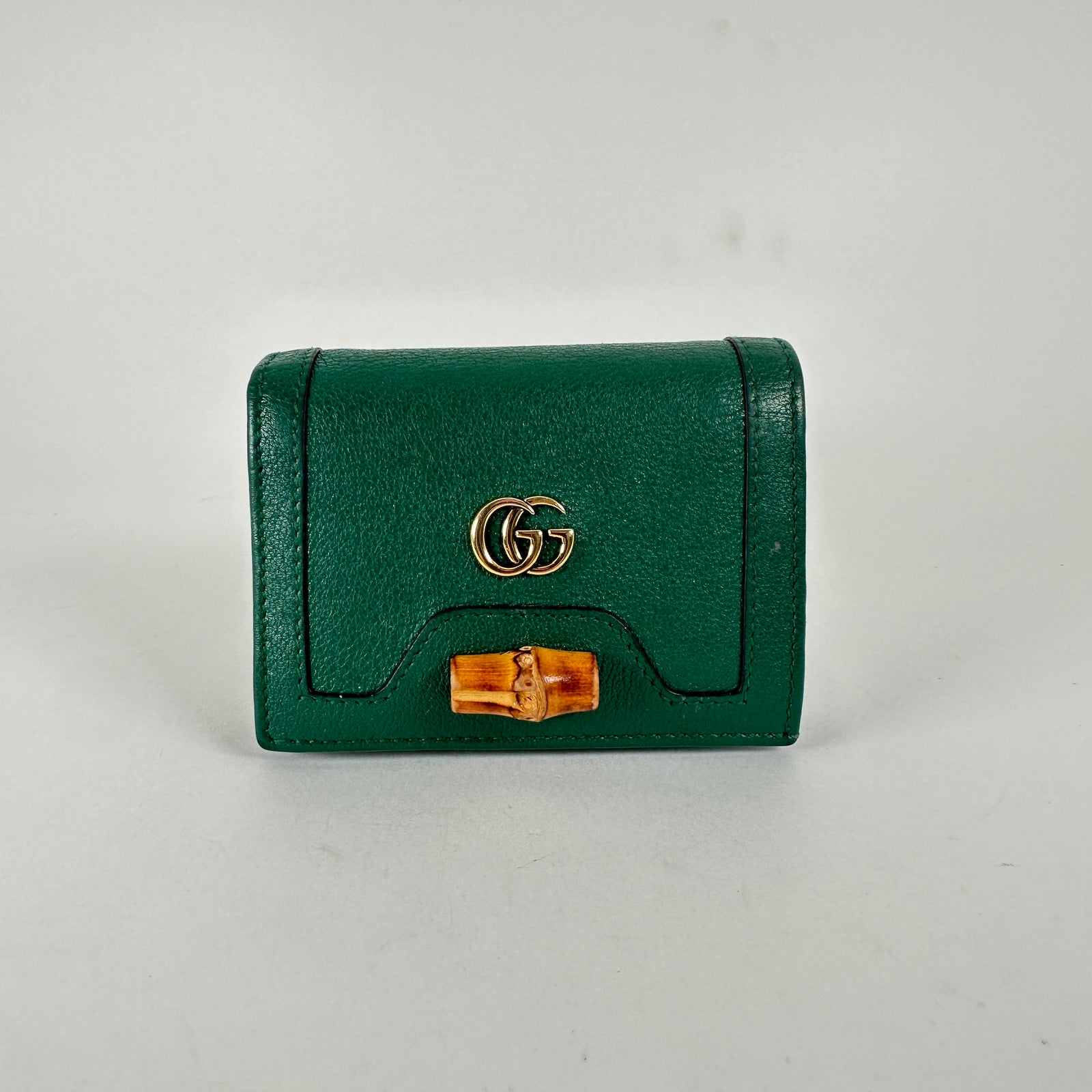 Gucci Diana Bamboo Bi-Fold Green Leather Wallet