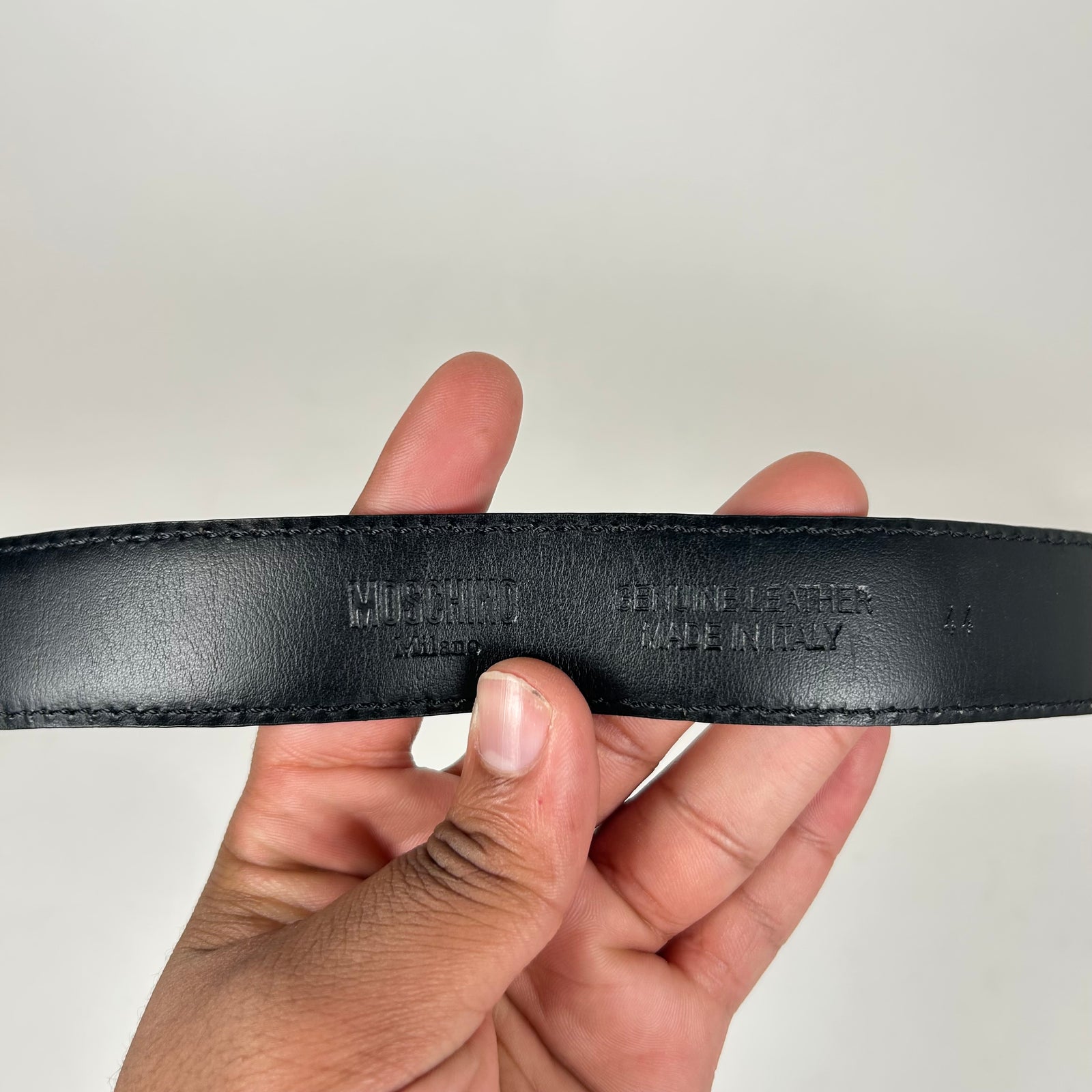 Moschino Black/Gold Crocodile Leather Belt Size 44