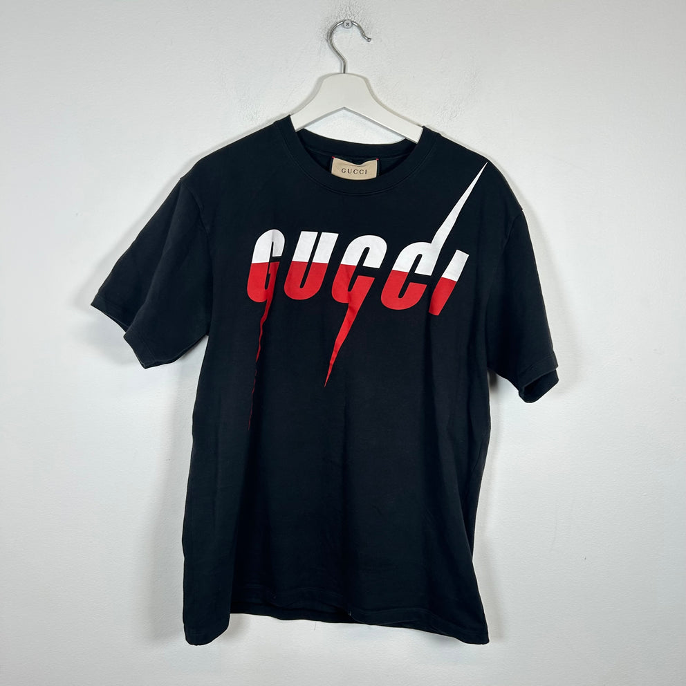 Gucci Black/Red Blade Logo T-Shirt Size M