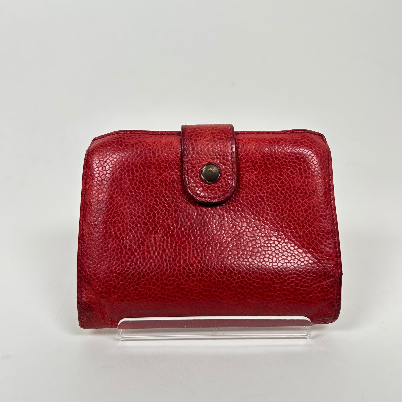 Chanel Red Pebbled Leather Mini Bi-Fold Wallet