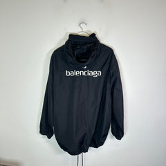 Balenciaga Black Logo Nylon Rain Jacket Size L