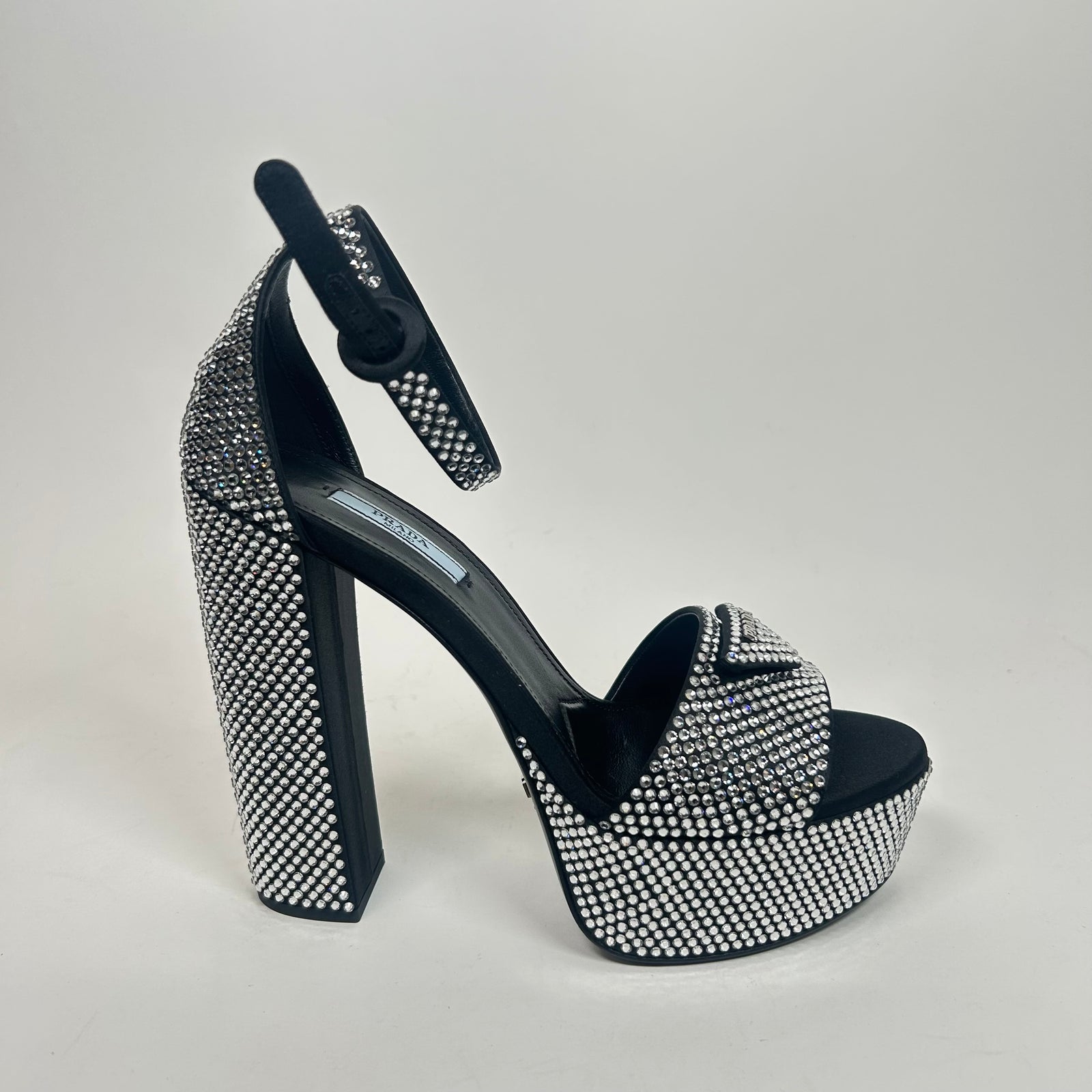 Prada Satin Crystal Embellished Platform Sandals Size 38