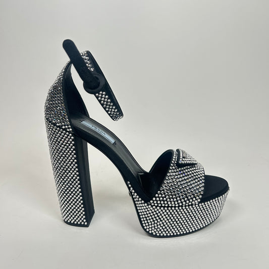 Prada Satin Crystal Embellished Platform Sandals Size 38