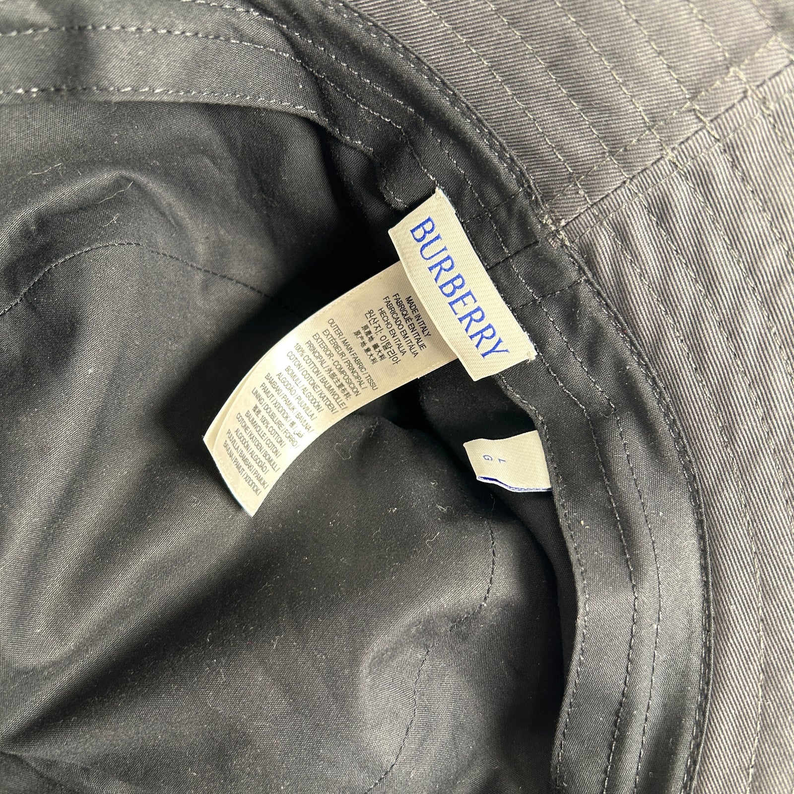 Burberry Grey Equestrian Embroidered Logo Bucket Hat Size L