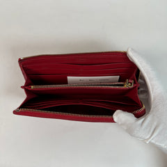 Prada Red Leather Saffiano Zip Around Wallet