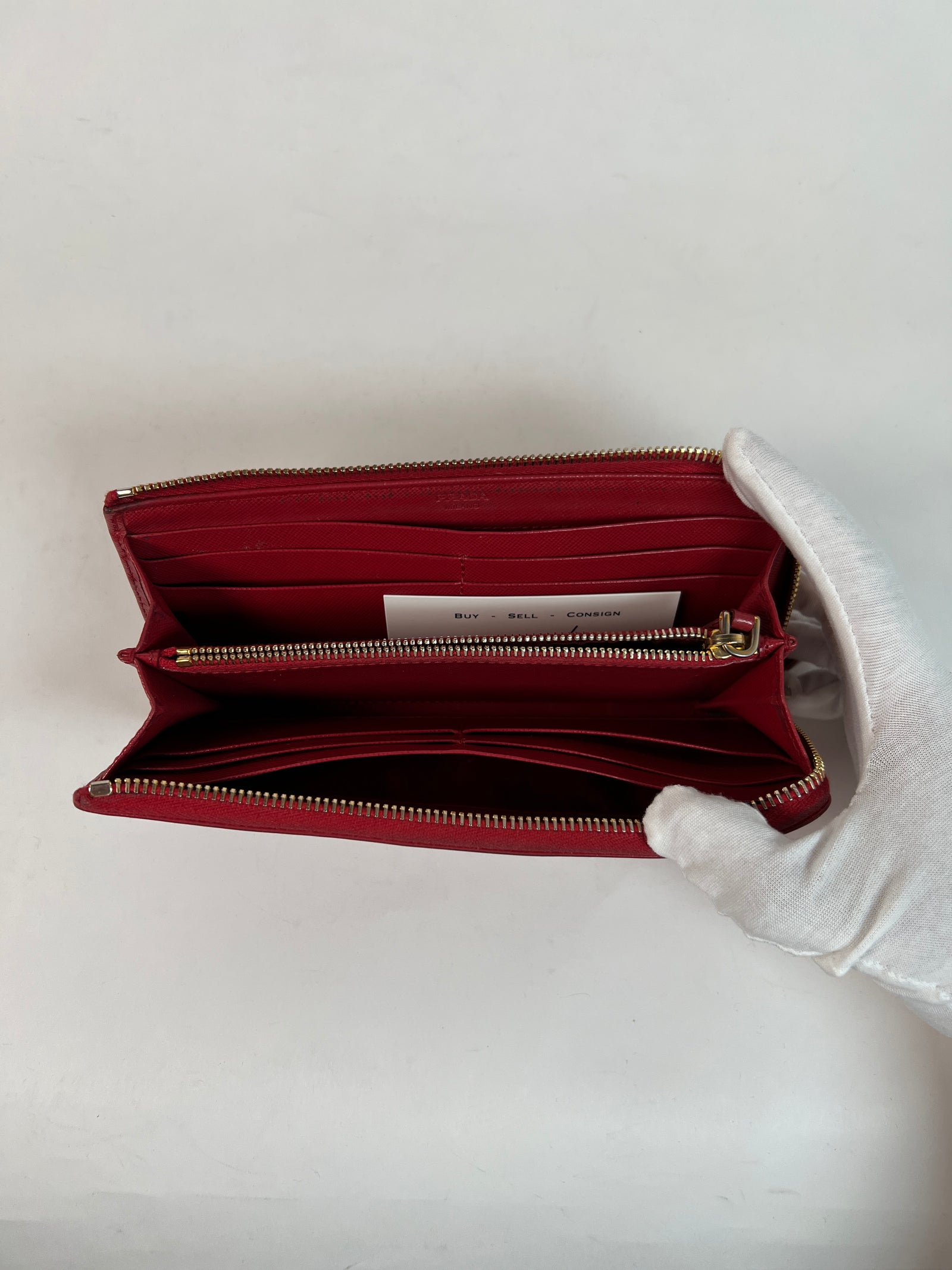 Prada Red Leather Saffiano Zip Around Wallet
