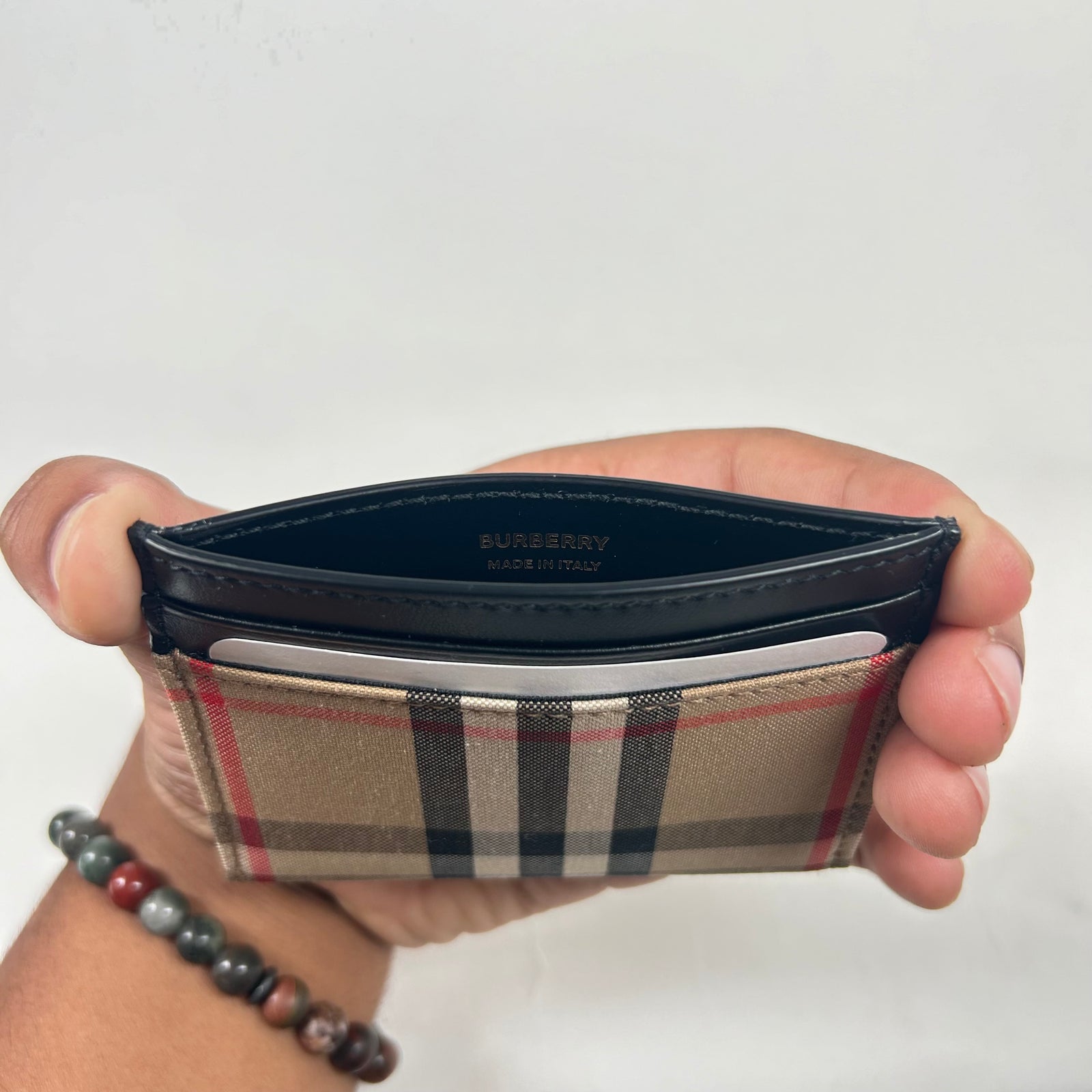 Burberry Sandon Beige Check Leather Card Holder